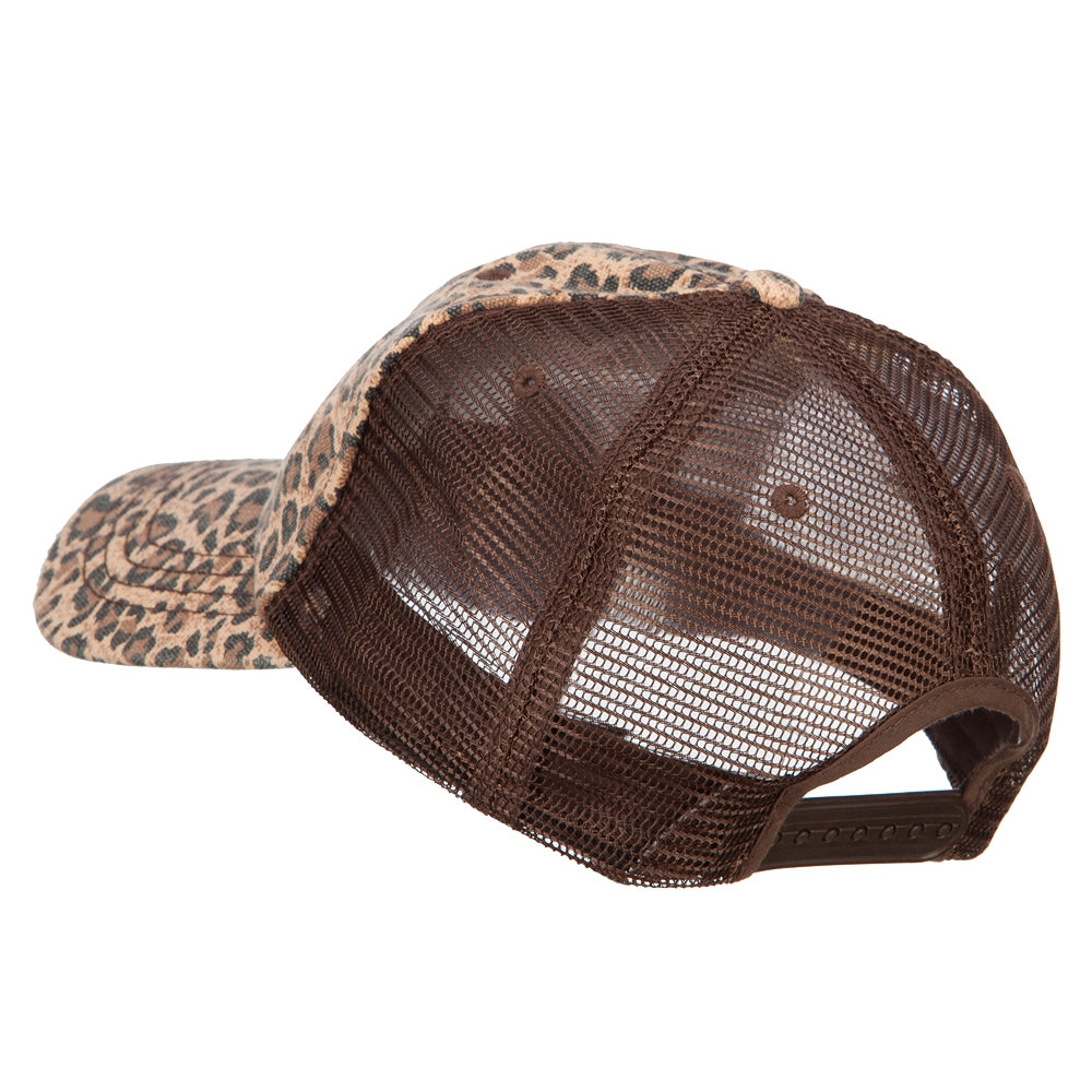 Low Profile Canvas Leopard Printed Mesh Cap