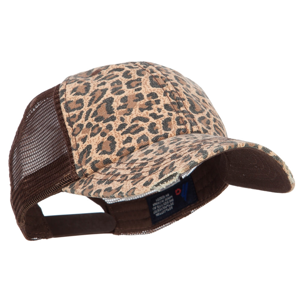 Low Profile Canvas Leopard Printed Mesh Cap