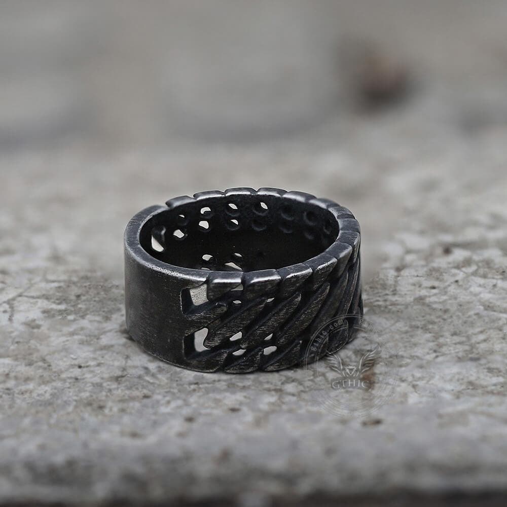 Locomotive Style Chain Stripes Stainless Steel Ring