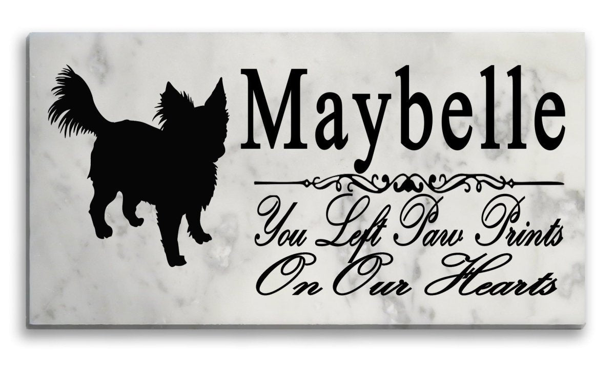 Personalized Long-Haired Chihuahua Memorial Stone – Marble Garden Marker, FREE 2-Day Shipping