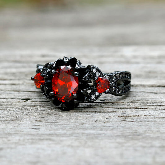 Lotus Zircon Inlaid Brass Gothic Ring