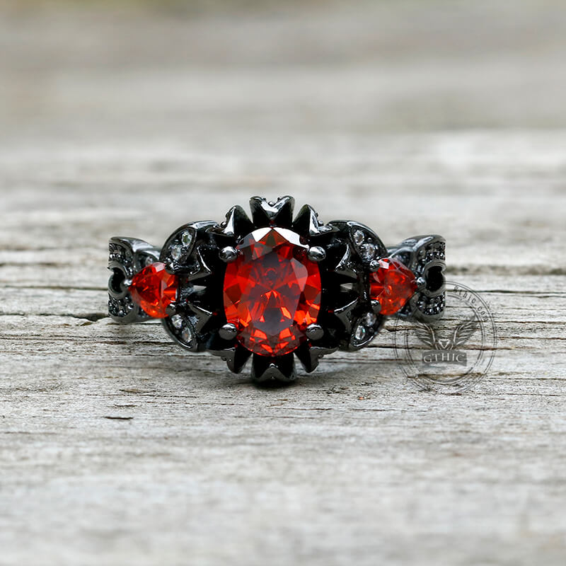 Lotus Zircon Inlaid Brass Gothic Ring