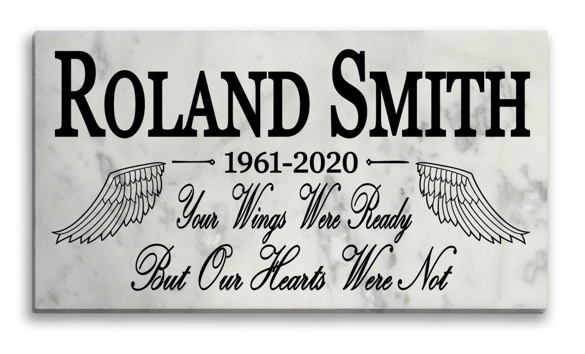 Loved One Memorial Stone Plaque Gift  - Solid Marble - Your Wings Were Ready