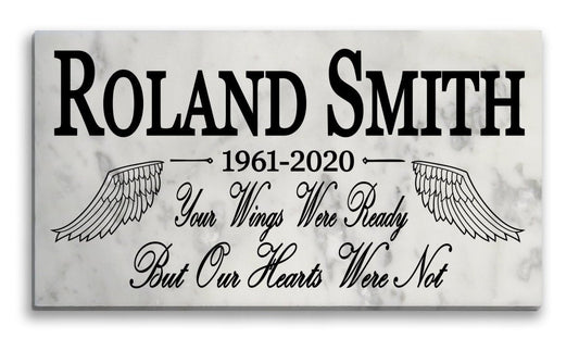 Loved One Memorial Stone Plaque Gift  - Solid Marble - Your Wings Were Ready
