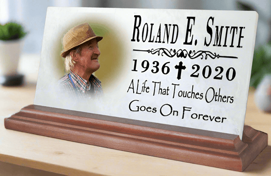Loved One Memorial Plaque For Shelf or Desktop With Photo Printed Picture Marble 8" x 4"