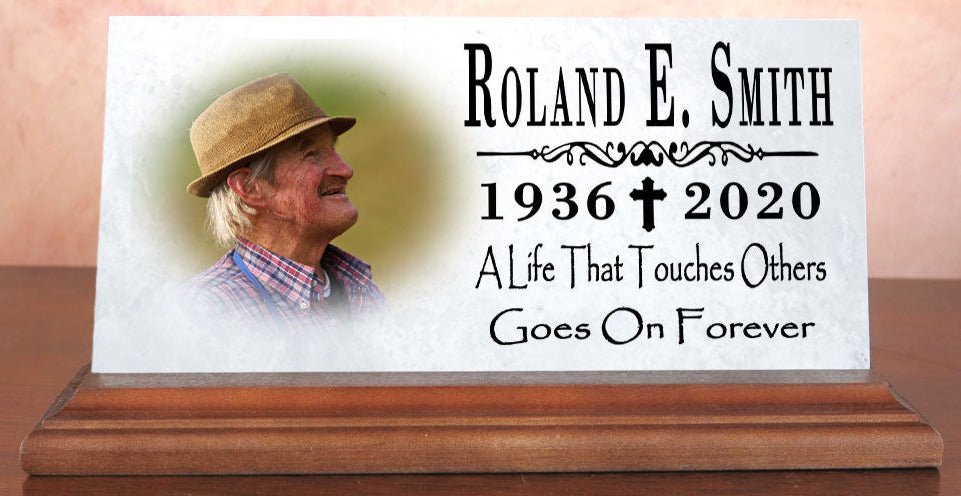 Loved One Memorial Plaque For Shelf or Desktop With Photo Printed Picture Marble 8" x 4"