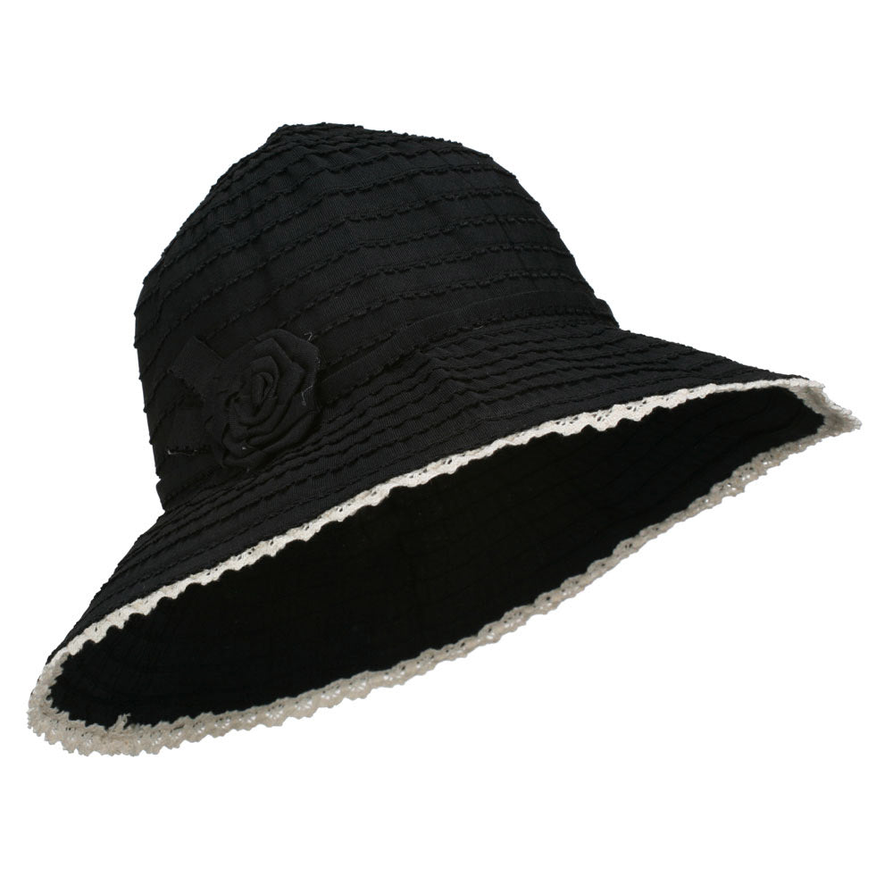 Crushable Bucket Hat With Flower Accent