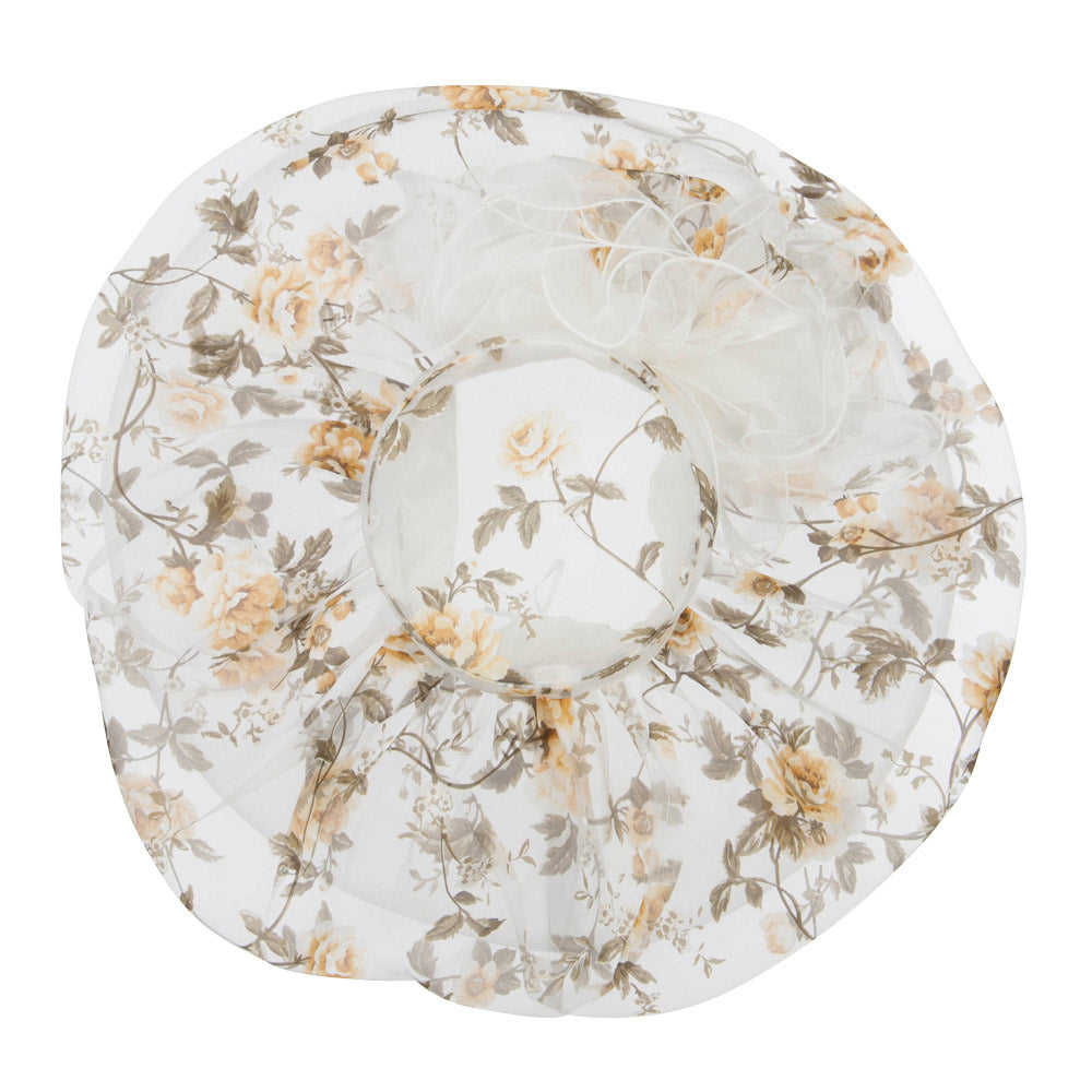 Floral Print Layered Brim Organza Hat