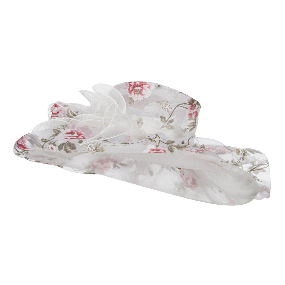 Floral Print Layered Brim Organza Hat