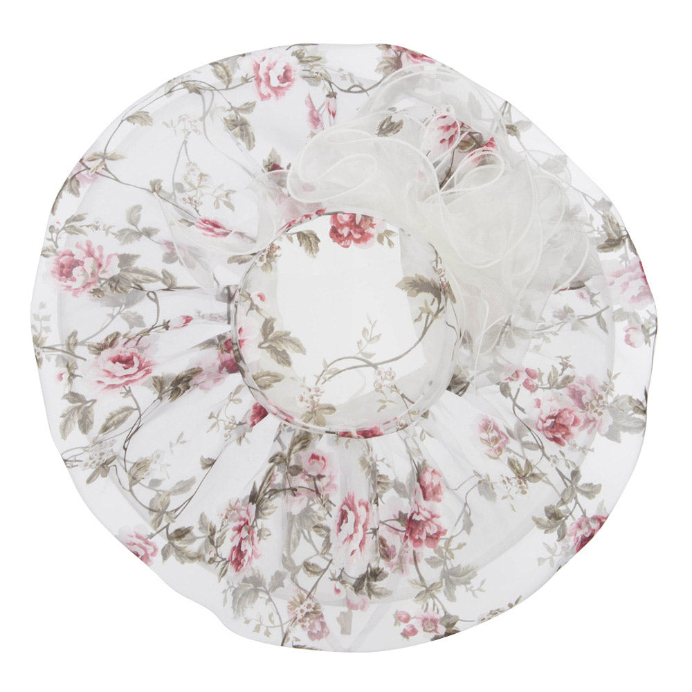 Floral Print Layered Brim Organza Hat