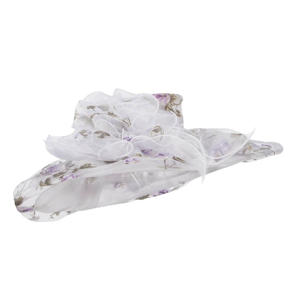 Floral Print Layered Brim Organza Hat
