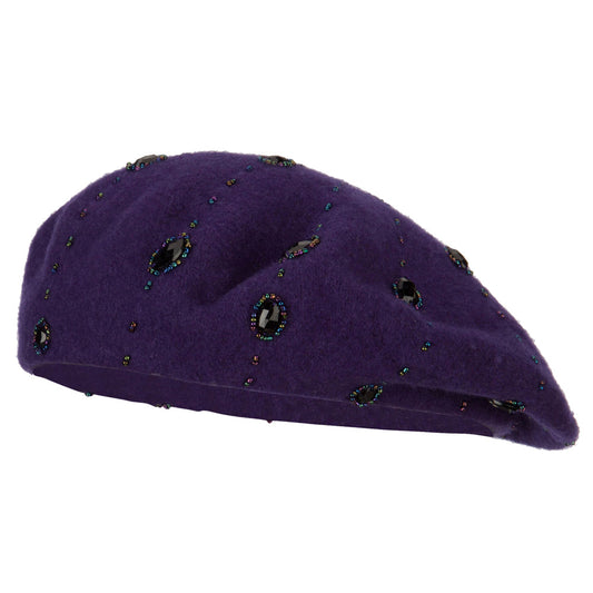 Ladies Starburst Beaded Trim Wool Beret