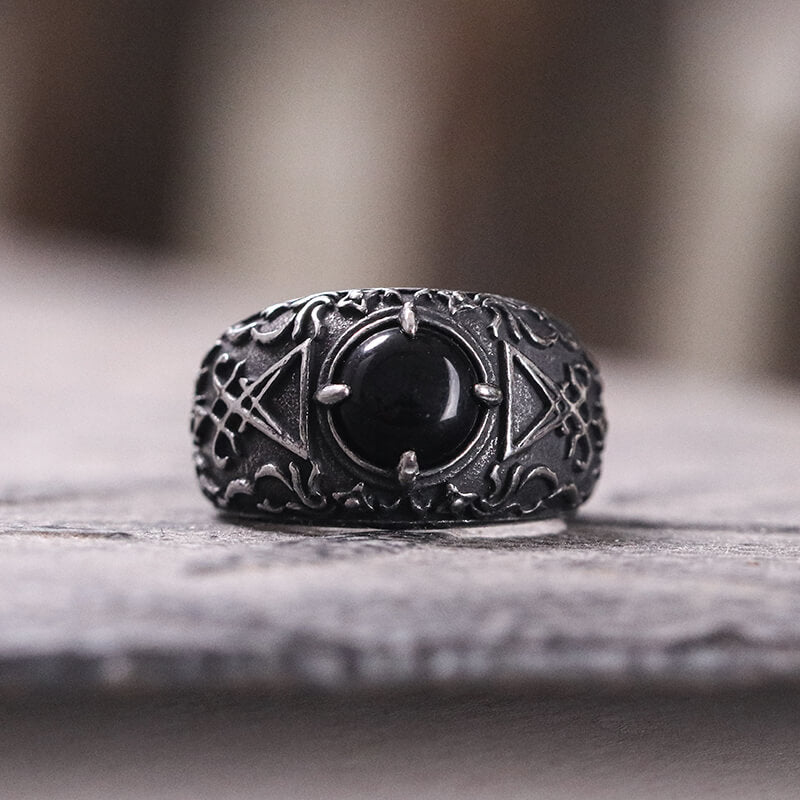 Lucifer Round Stone Stainless Steel Ring