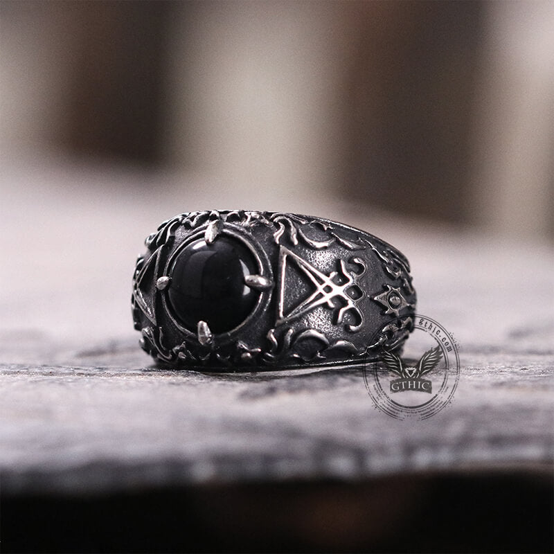 Lucifer Round Stone Stainless Steel Ring