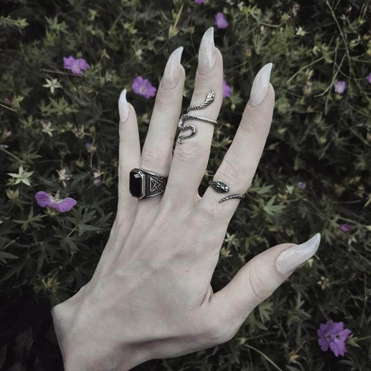 Lucifer Symbol Black Gem Stainless Steel Ring