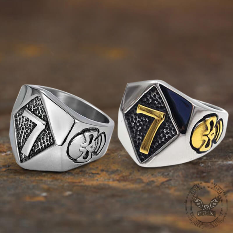Lucky Number 7 Skull Stainless Steel Ring