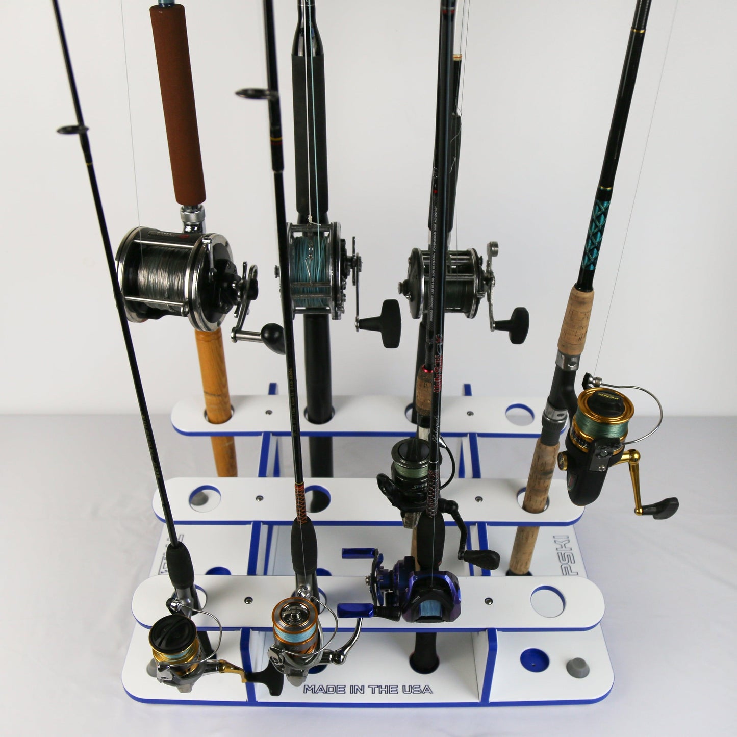 Made in the USA Fishing Rod Rack | 12 Pole Waterproof Wash-down | Dock, Garage, Boat, Storage