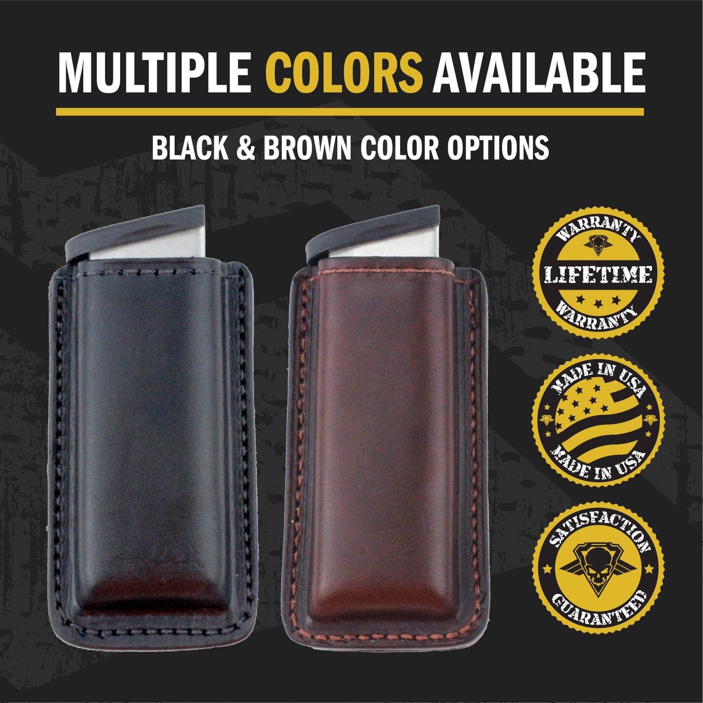 Leather Magazine Holder | Made In USA | Lifetime Warranty | Fits virtually any 9mm, .40, .45 or .380 Pistol Mag | Single or Double Stack | IWB or OWB