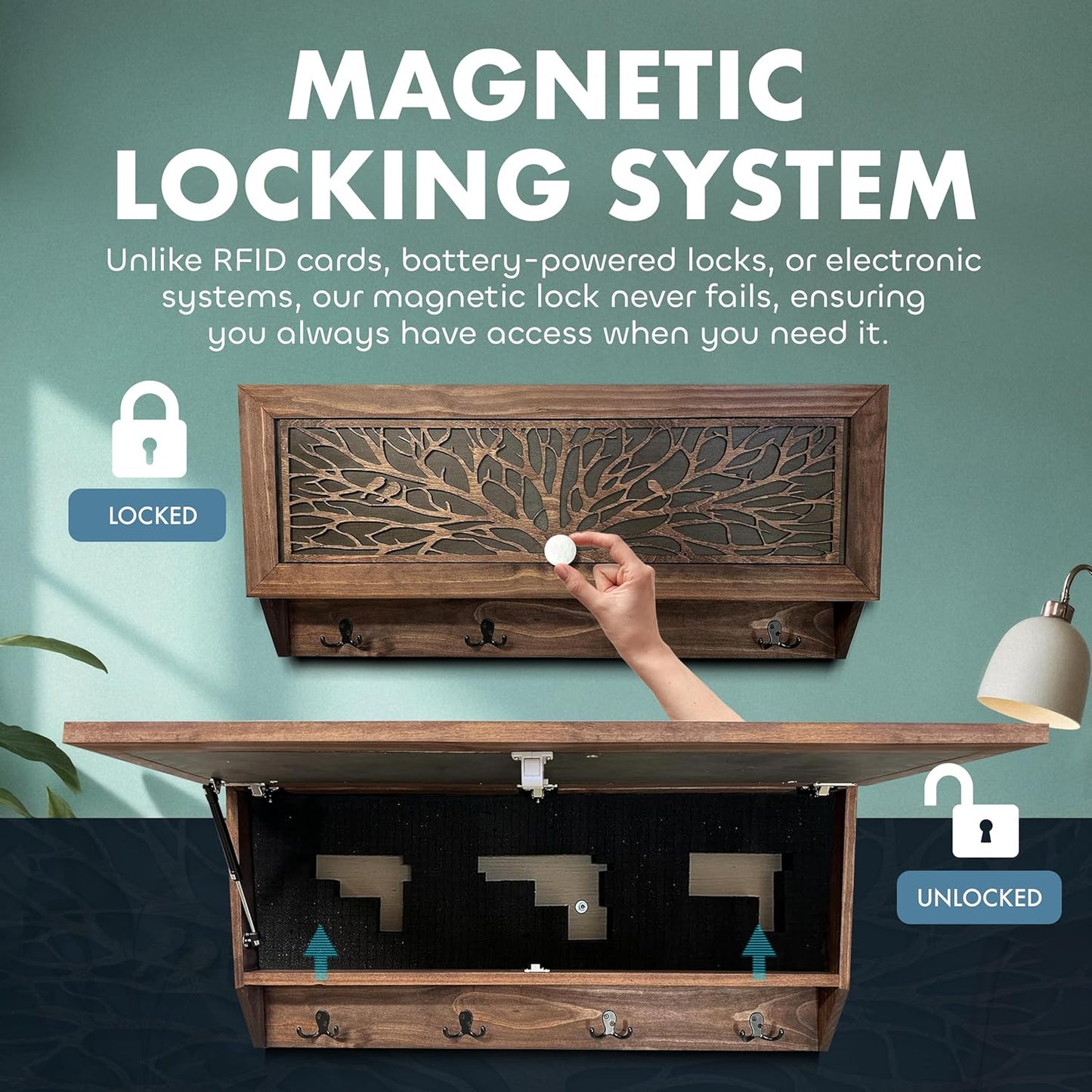 Birds in a Tree Large Gun Concealment Coat Rack - Handcrafted Wooden Gun Cabinets - Gun Shelf Hidden Storage for Rifles, Shotguns, & Handguns - Quick Access Hidden Wall Safe