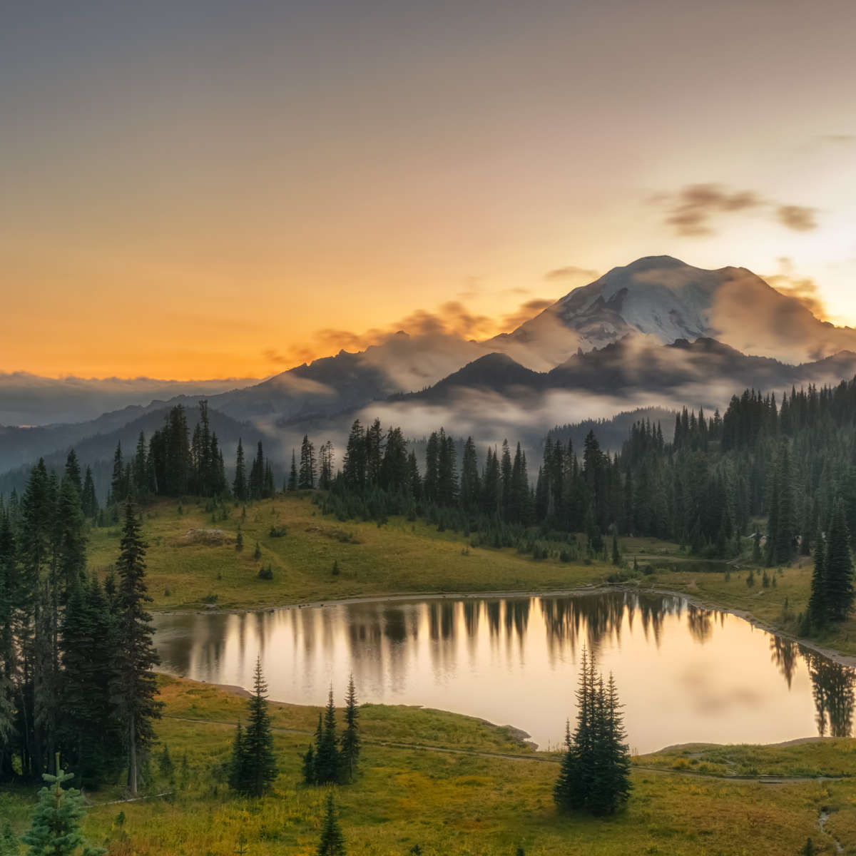 Majestic Sunset At Mount Rainer Wall Art