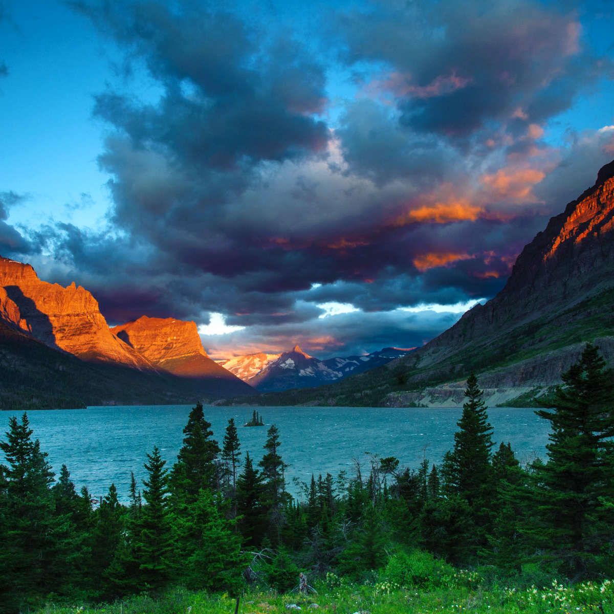 St. Mary Lake Dramatic Sunrise Wall Art