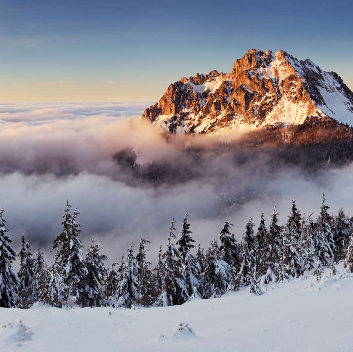 Snow Mountain Sunset Wall Art