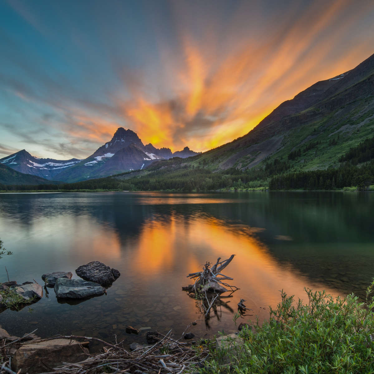 Swiftcurrent Sunset Lake Wall Art
