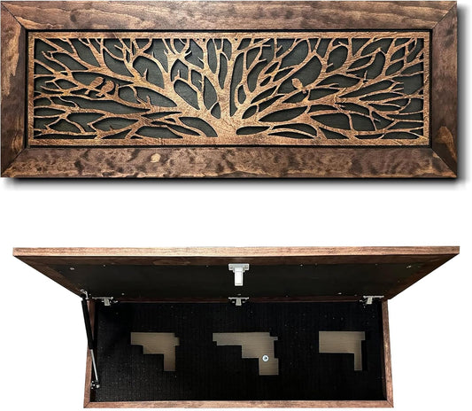 Large Birds in a Tree Gun Concealment Furniture, Concealed Shelf, Hidden Storage for Rifles, Shotguns, & Handguns