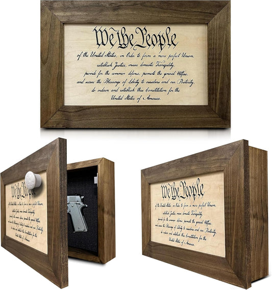 We The People Constitution Gun Concealment Furniture - Handcrafted Hidden Gun Storage Wall Decor - Hidden Safe Furniture with Magnetic Lock for Quick Access & Storage - Made in USA