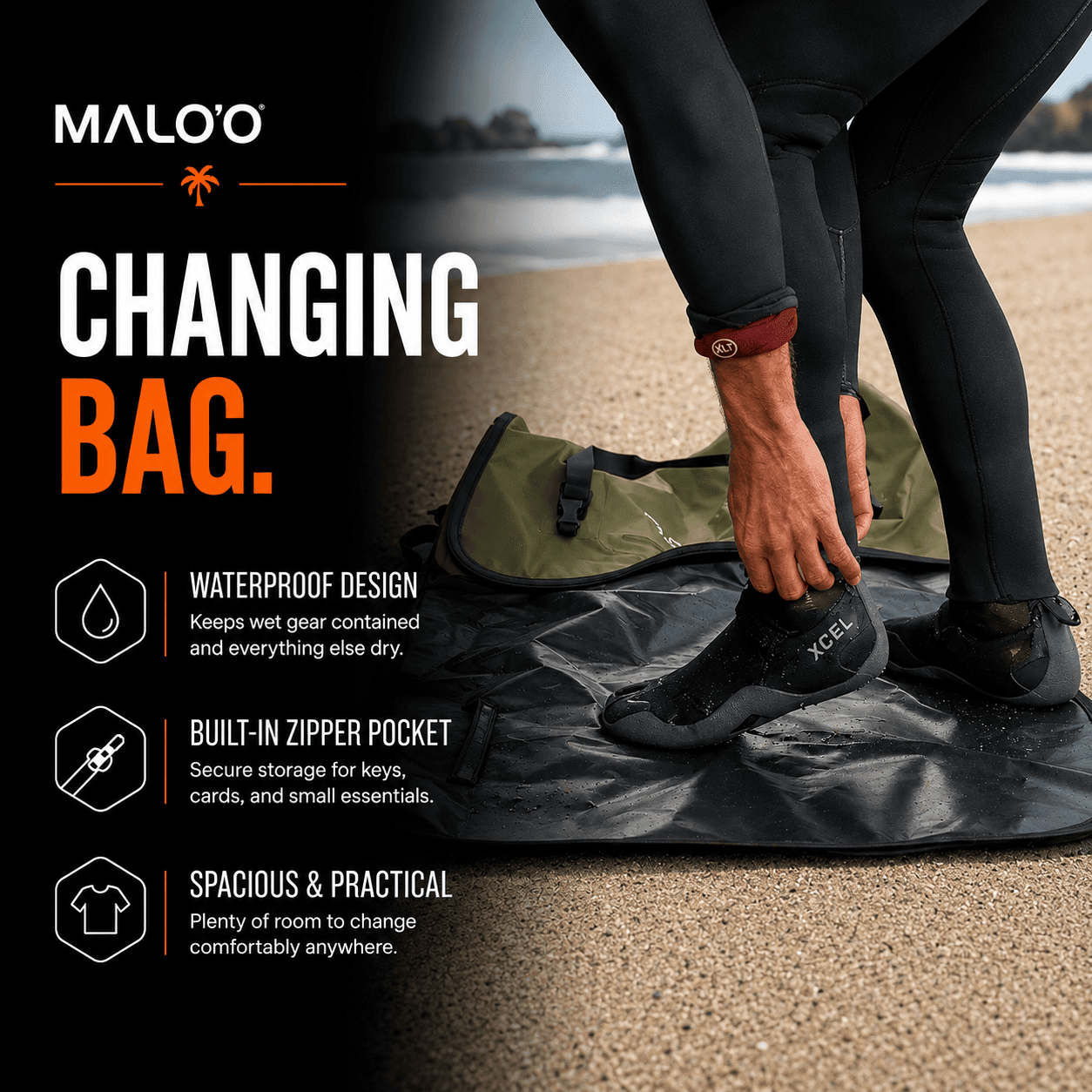 Malo'o Shoreline Changing & Carry Bag – Waterproof Wetsuit Changing Bag for Beach & Travel