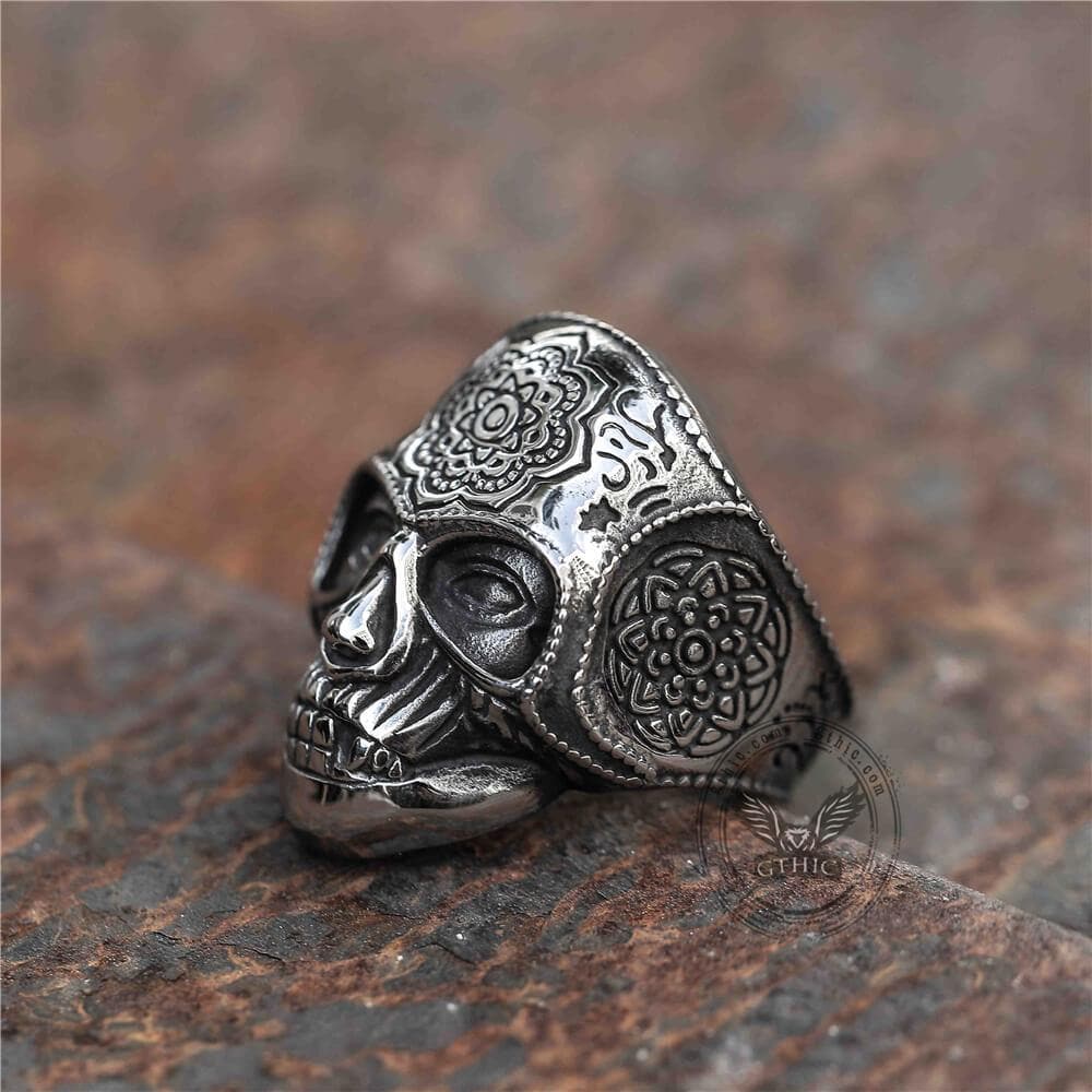 Mandala Flower Stainless Steel Skull Ring