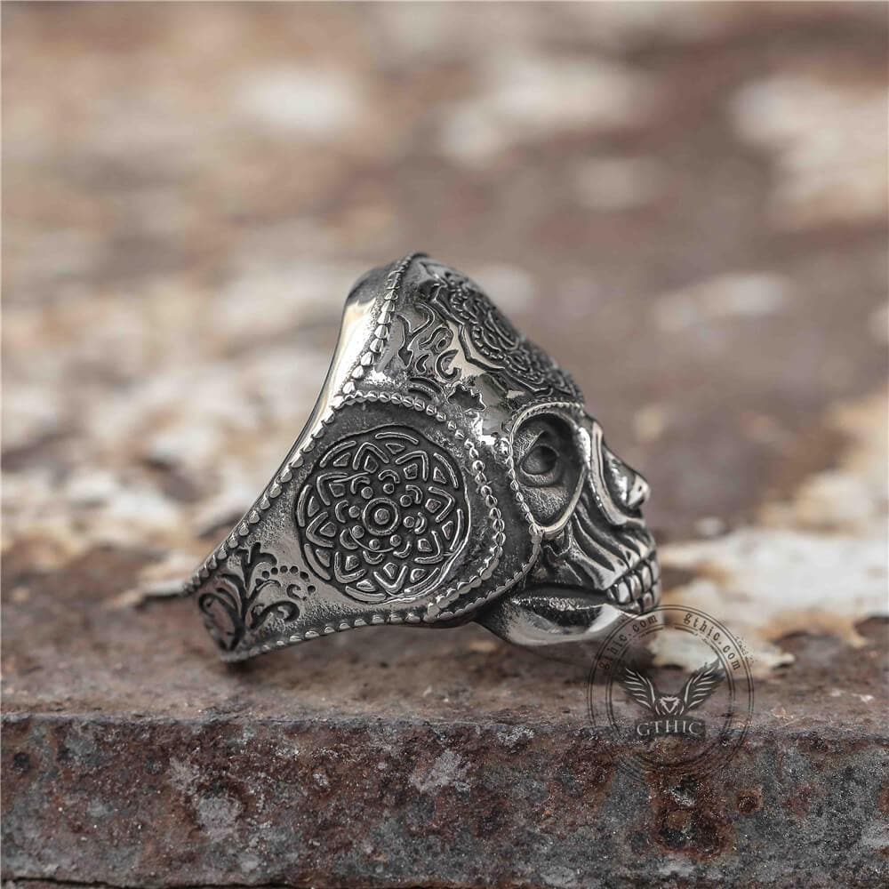 Mandala Flower Stainless Steel Skull Ring