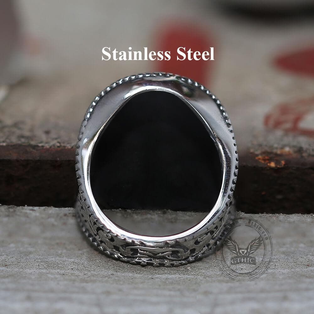Mandala Flower Stainless Steel Skull Ring