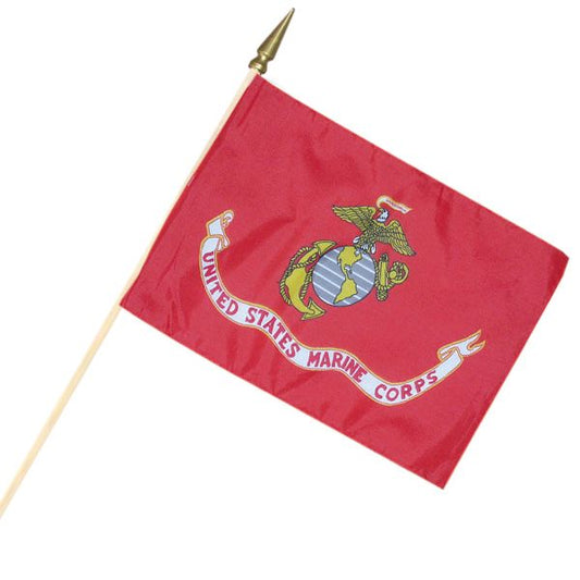 Marine Corps Cemetery Flag – 12" x 18" with Wood Staff & Gold Spear | Made in USA