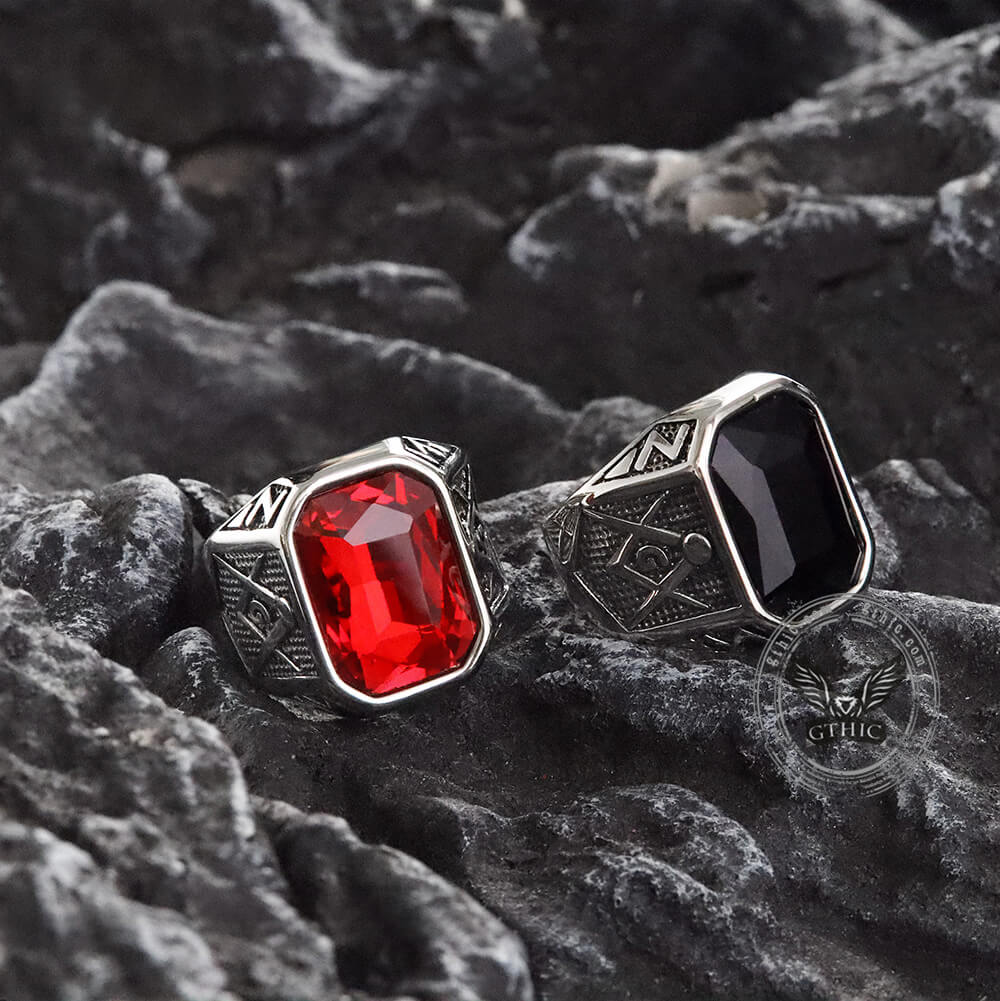 Masonic Gemstone Stainless Steel Ring