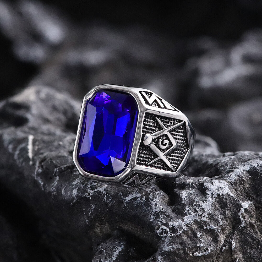 Masonic Gemstone Stainless Steel Ring