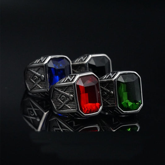 Masonic Gemstone Stainless Steel Ring
