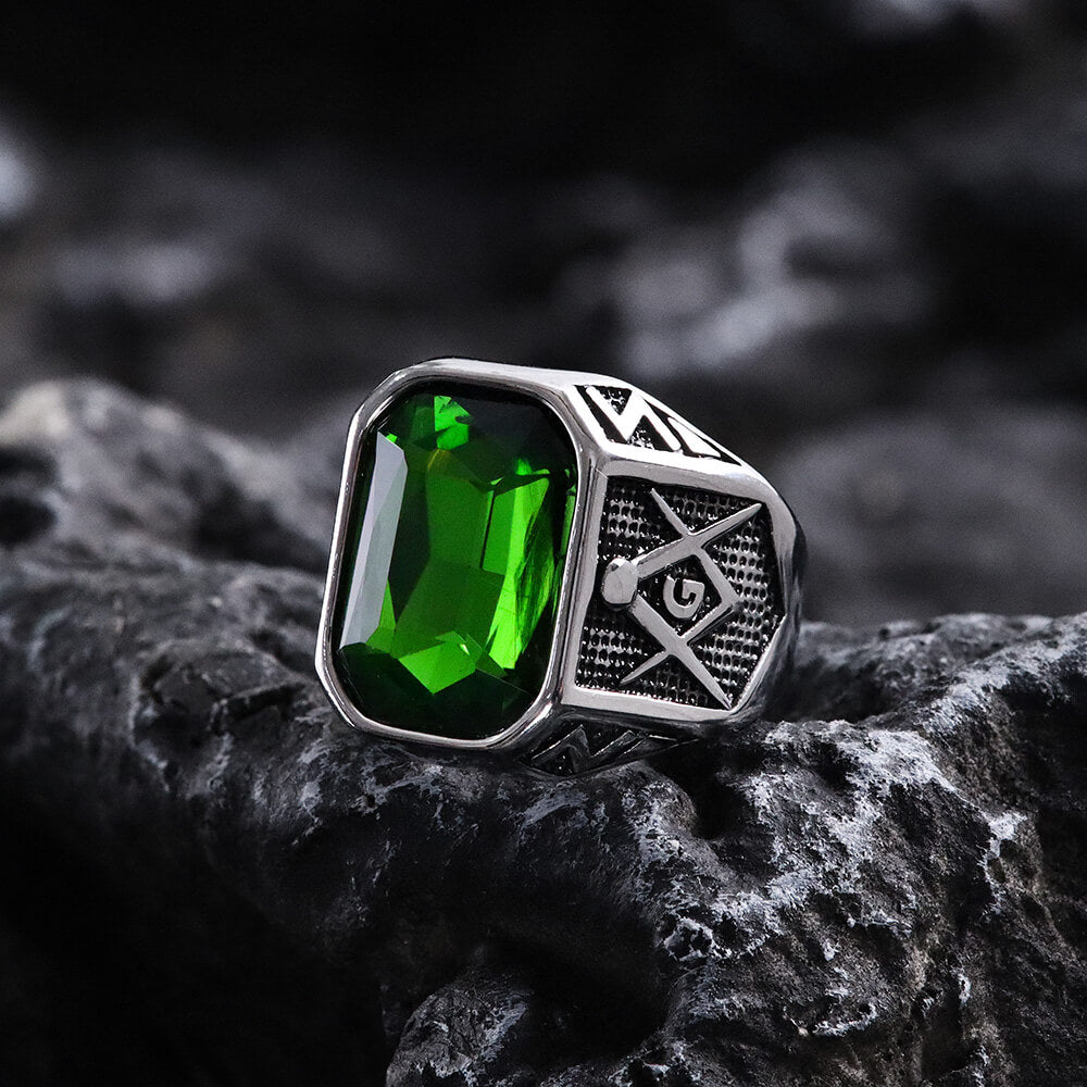 Masonic Gemstone Stainless Steel Ring