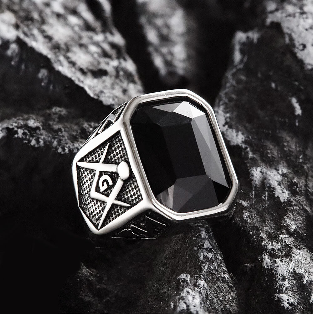 Masonic Gemstone Stainless Steel Ring