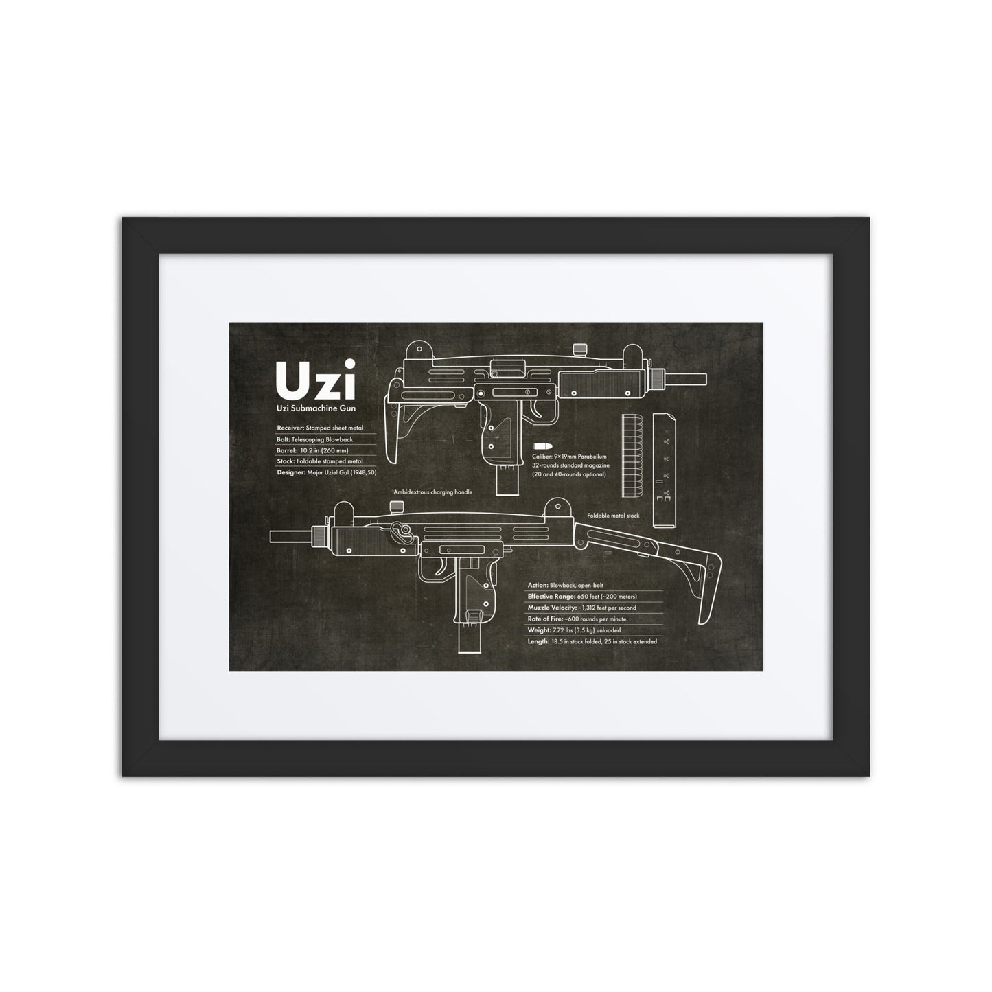 Uzi Schematics Framed Print