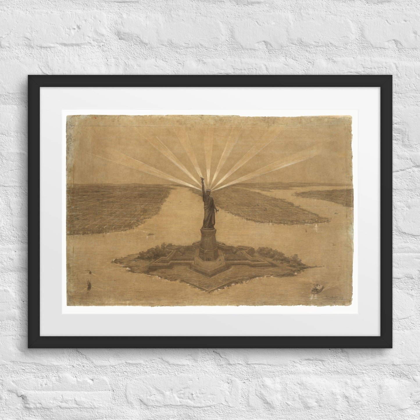 The Statue of Liberty Bartholdi Presentation Drawing Framed Matted Print