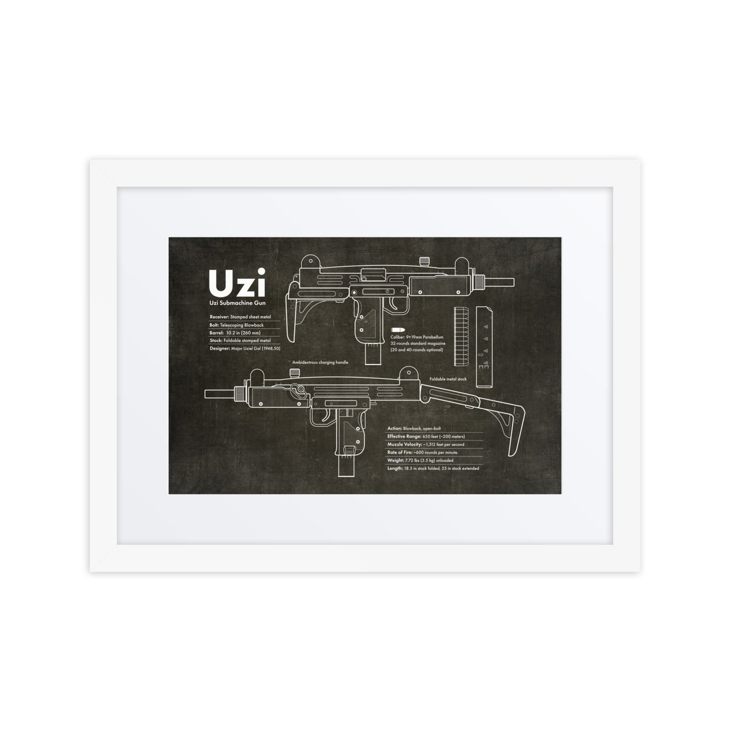 Uzi Schematics Framed Print