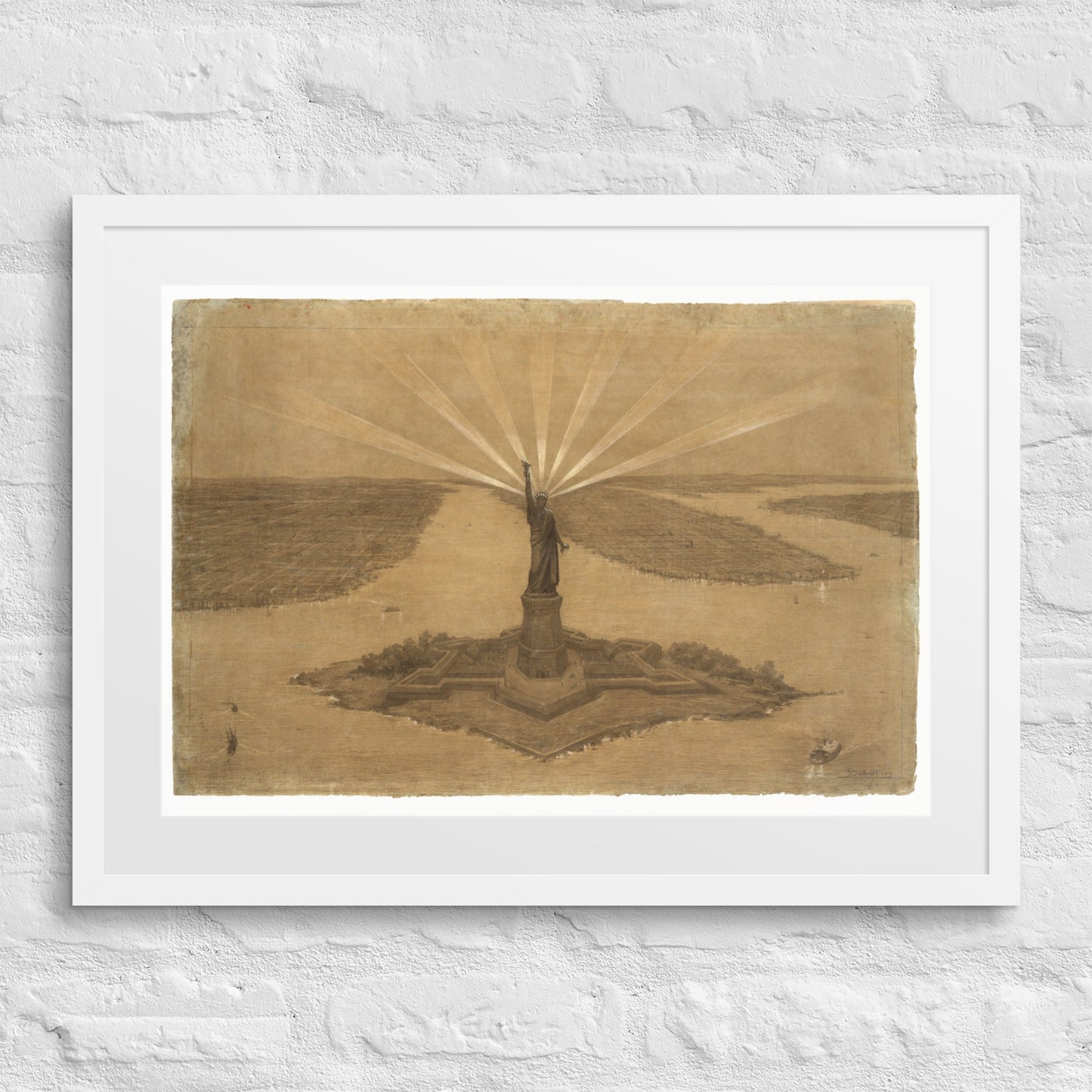 The Statue of Liberty Bartholdi Presentation Drawing Framed Matted Print