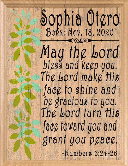 May The Lord Bless & Keep You Plaque PERSONALIZED Baptism Gift for Boy or Girl