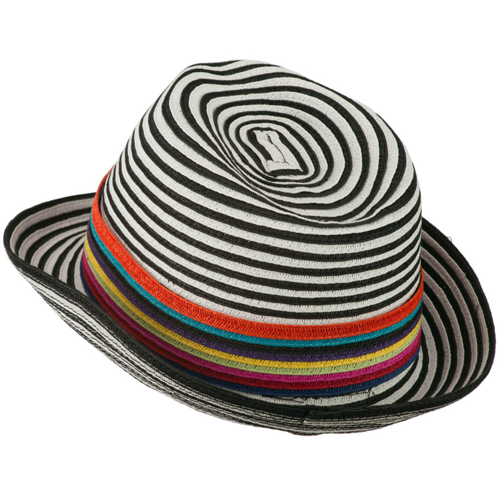 Women's Striped Design Fedora Hat with Multi-Color Band