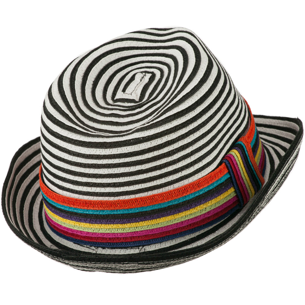 Women's Striped Design Fedora Hat with Multi-Color Band