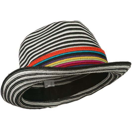 Women's Striped Design Fedora Hat with Multi-Color Band