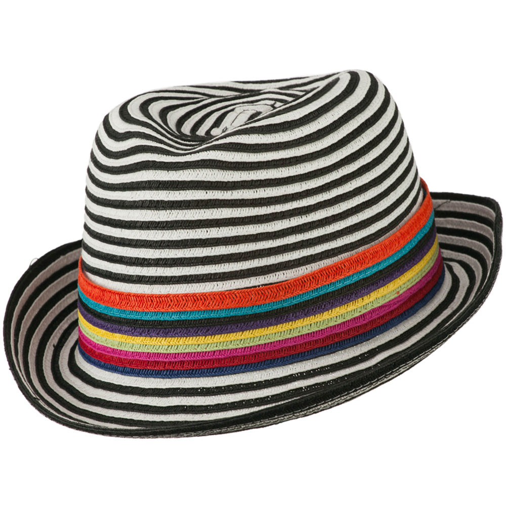 Women's Striped Design Fedora Hat with Multi-Color Band