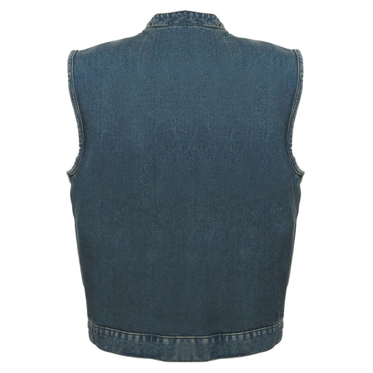 Milwaukee Leather MDM3000 Men's 'Brute' Concealed Snap Black Denim Club Style Vest w/ Hidden Zipper