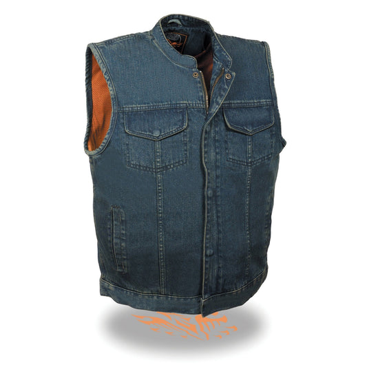 Milwaukee Leather MDM3000 Men's 'Brute' Concealed Snap Black Denim Club Style Vest w/ Hidden Zipper